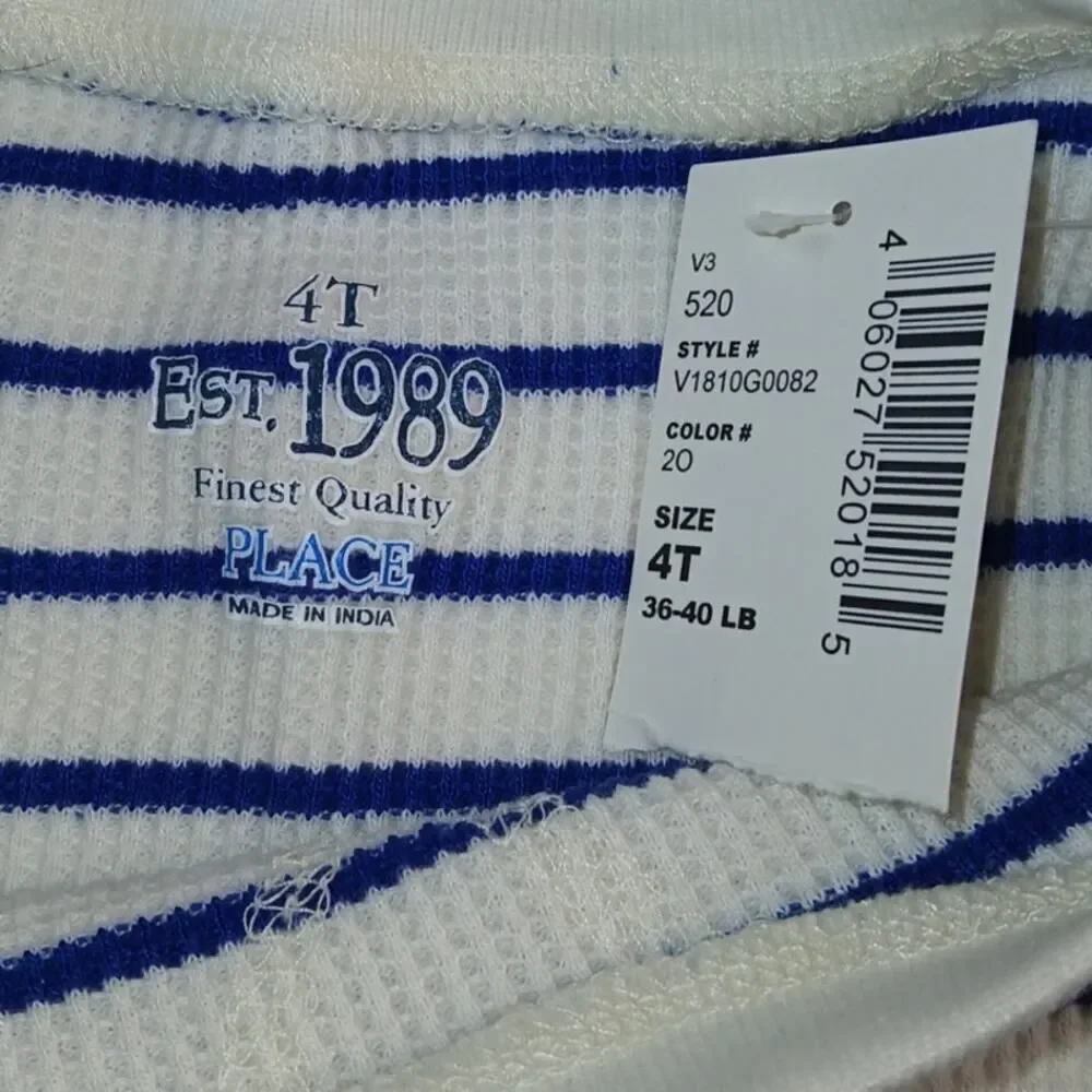 Children's Place Toddler Boys' New Blue Striped Thermal Long Sleeve Shirt - 4T